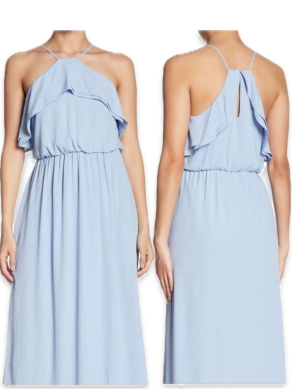 New Lush Dress maxi gown ruffle halter blue keyhole Nordstrom summer xl x large